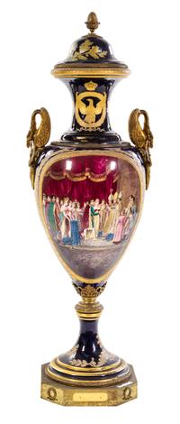 A Large Gilt Bronze Mounted Sevres Porcelain Urn and Cover Height overall 50 inches. — 19TH CENTURY