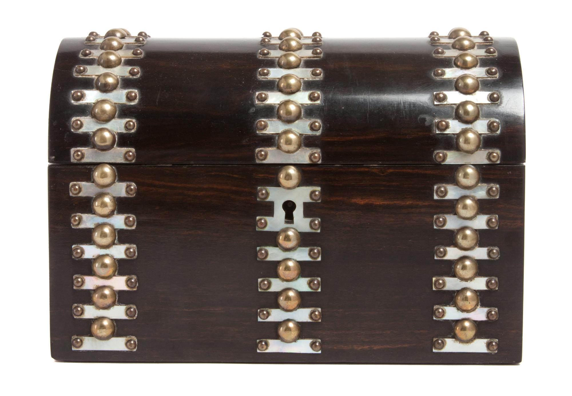 An English Coromandel Letter Box Height 5 1/4 x width 8 x depth 4 1/2 inches.