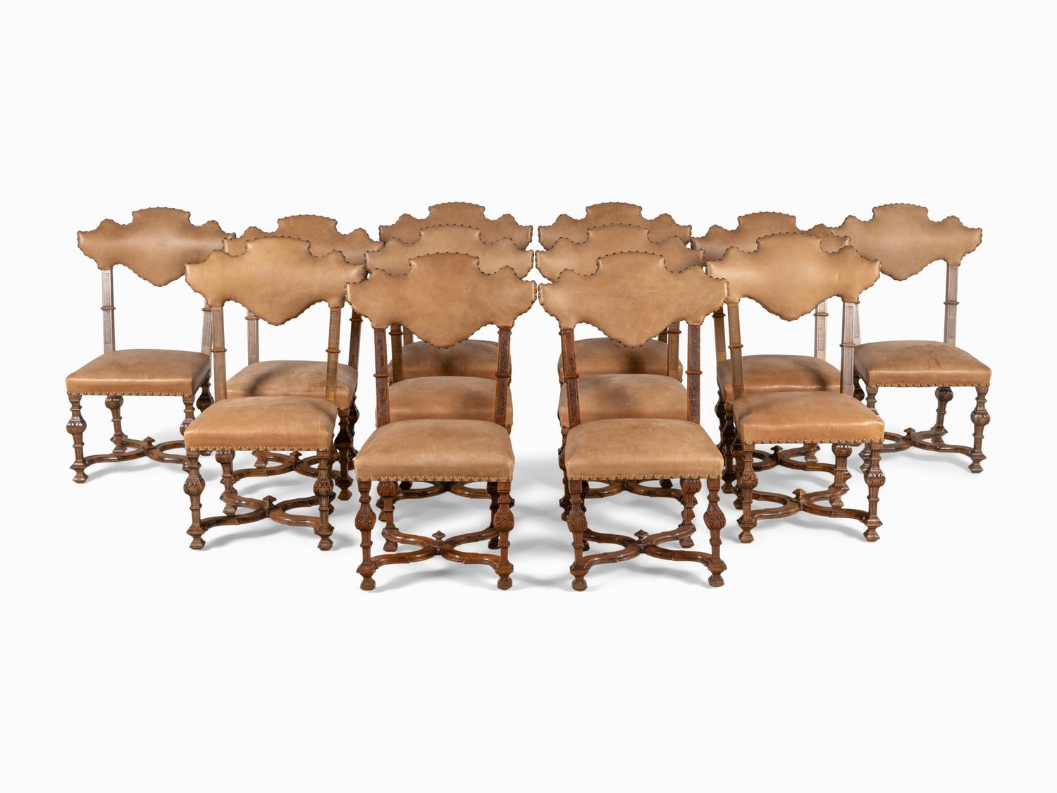 A Set of Twelve Spanish Baroque Style Dining Chairs