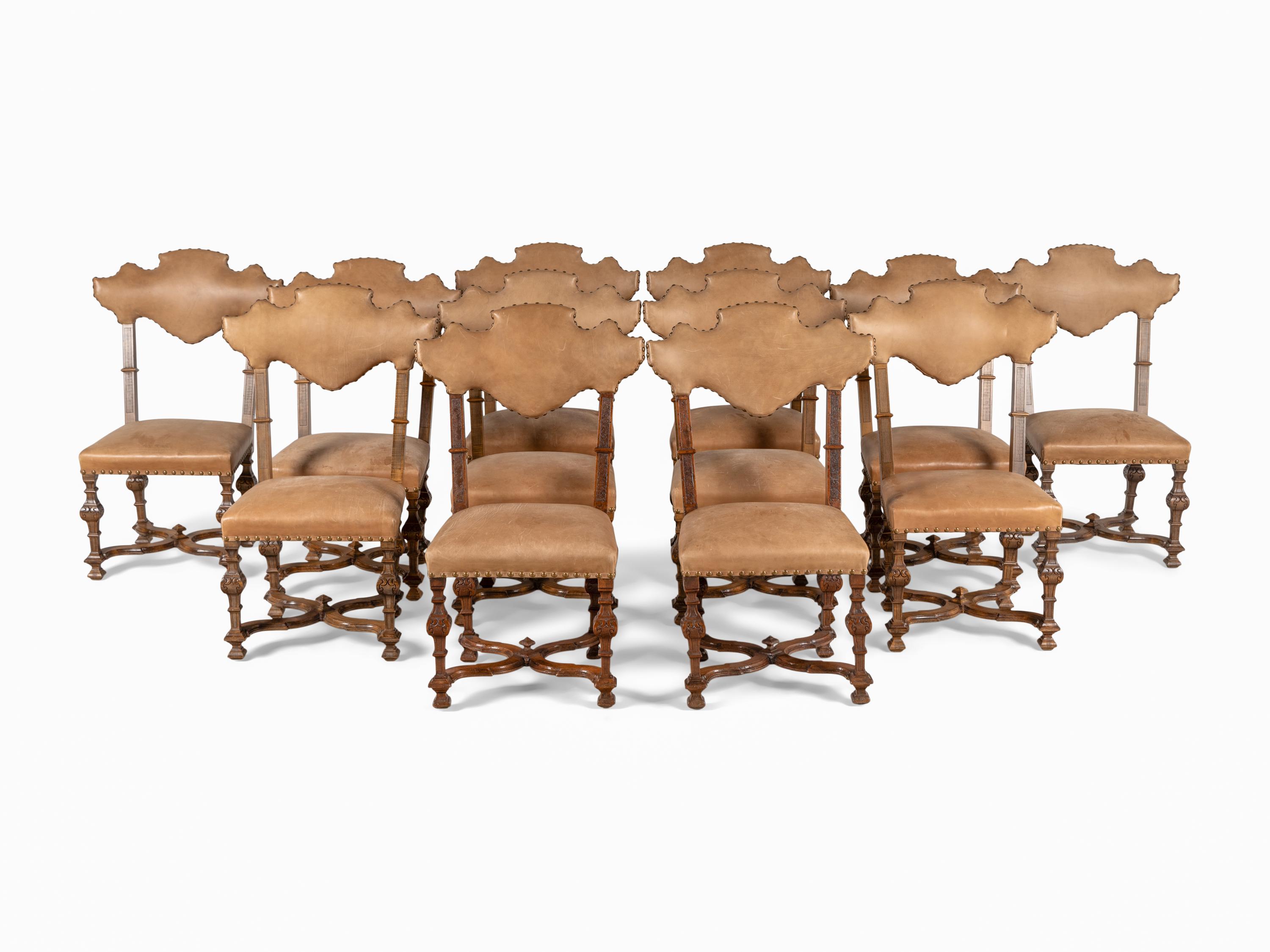 A Set of Twelve Spanish Baroque Style Dining Chairs