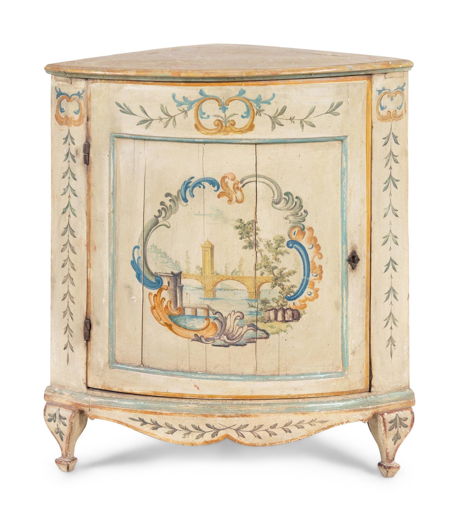 An Italian Painted Corner Cabinet
