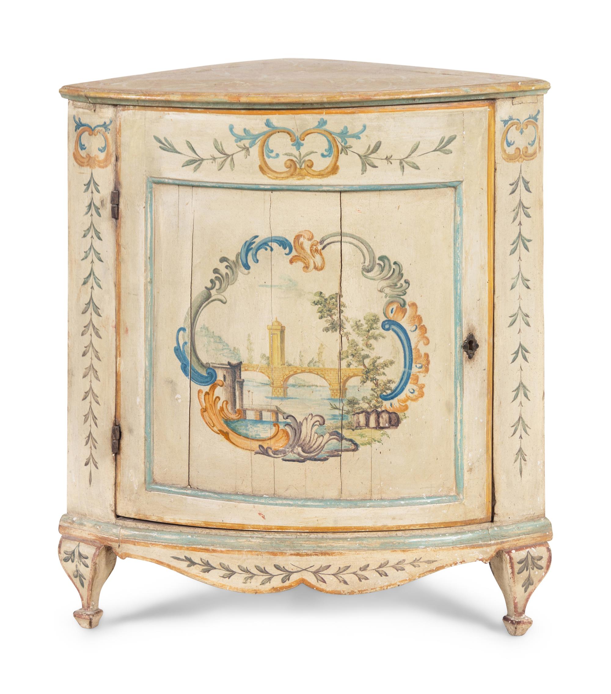 An Italian Painted Corner Cabinet