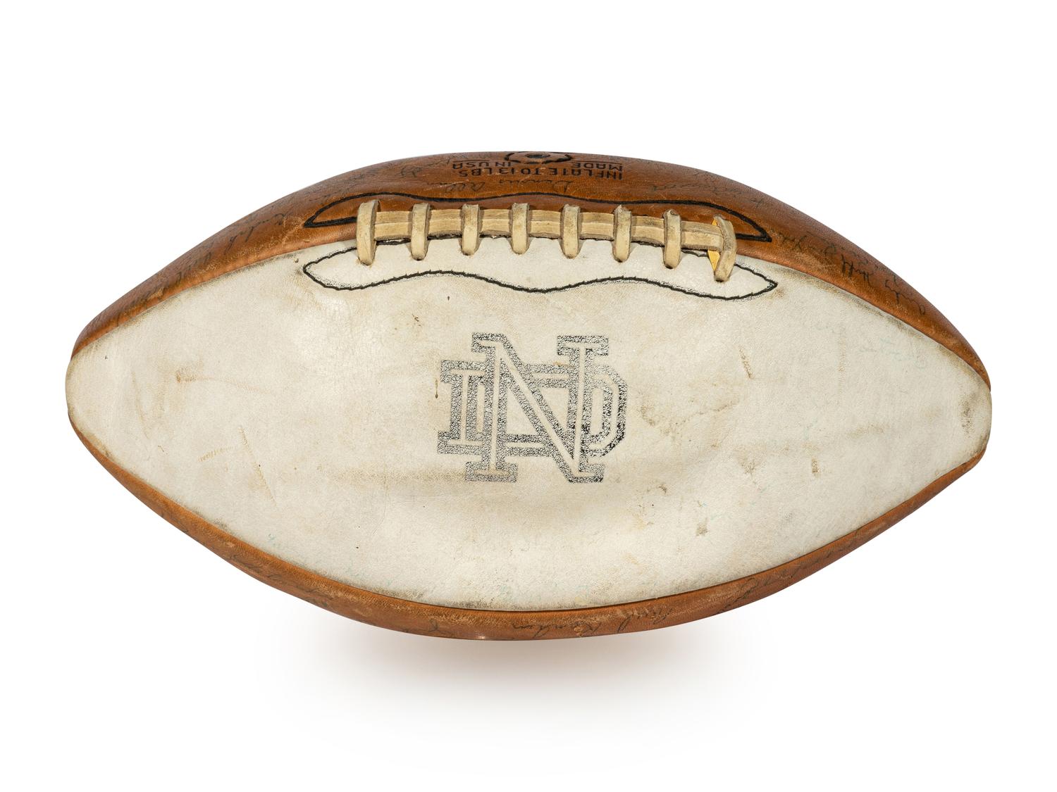 A 1970 Notre Dame Team Signed Autograph Football and Ara Parseghian Signed Large Format Photograph (Beckett Authentication Services BAS Certified)