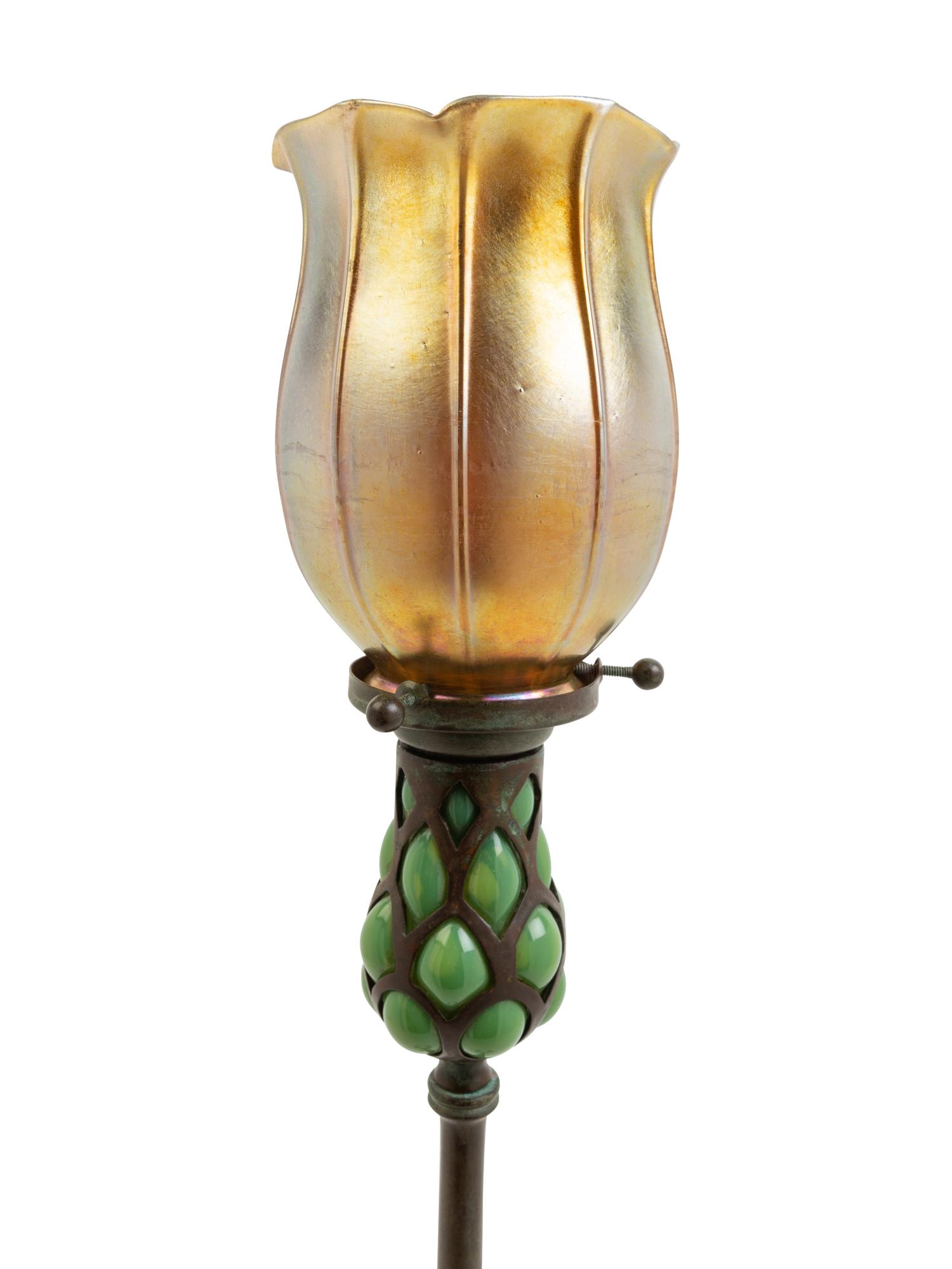 Blown-Out Candlestick, together with a gold blown glass shade