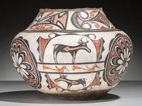 Zuni Polychrome Pottery Olla, with Heartline Deer