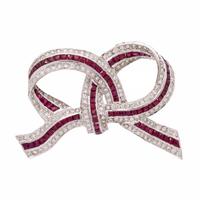Ruby, Diamond, and White Gold Bow Brooch
