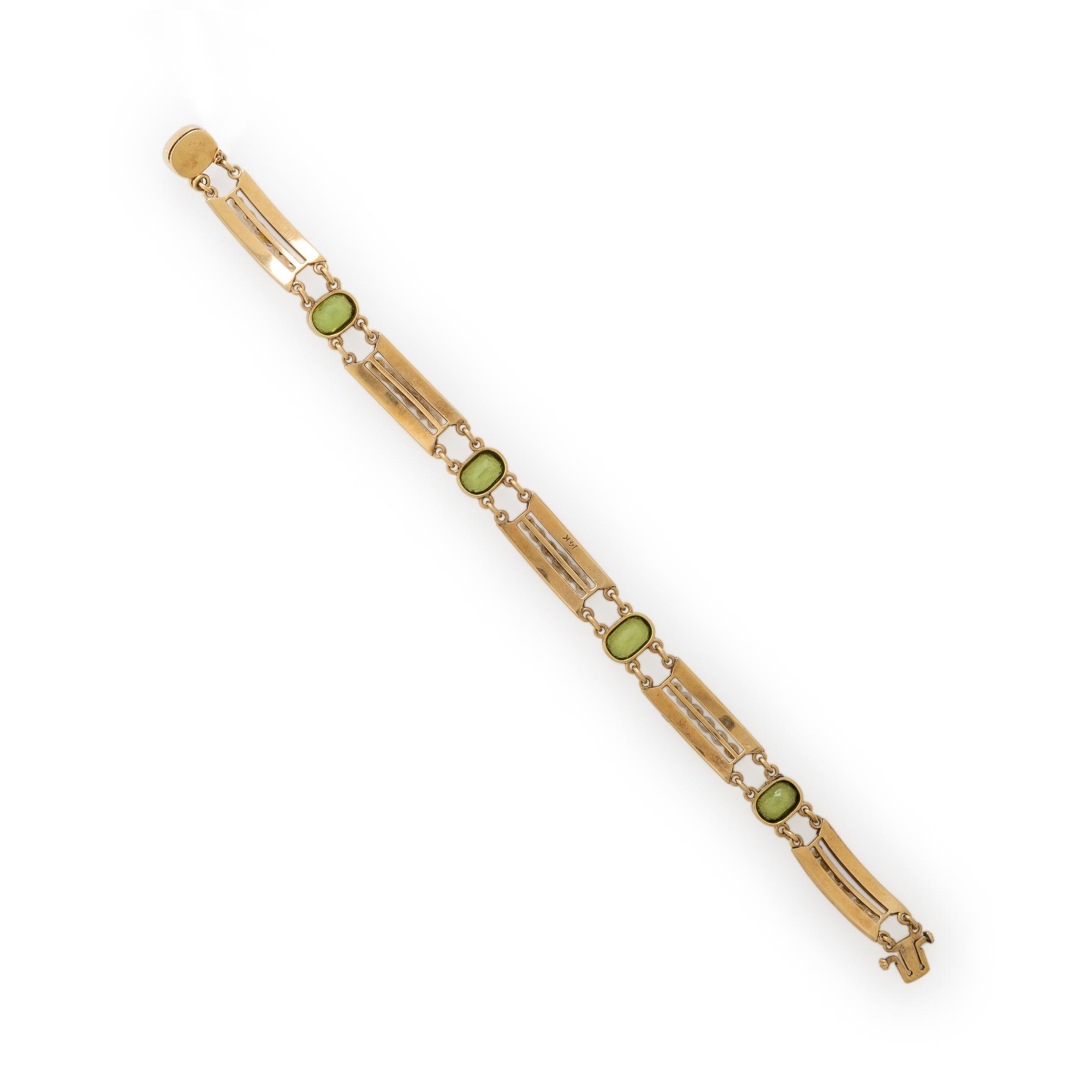 Peridot, Seed Pearl, and Yellow Gold Bracelet