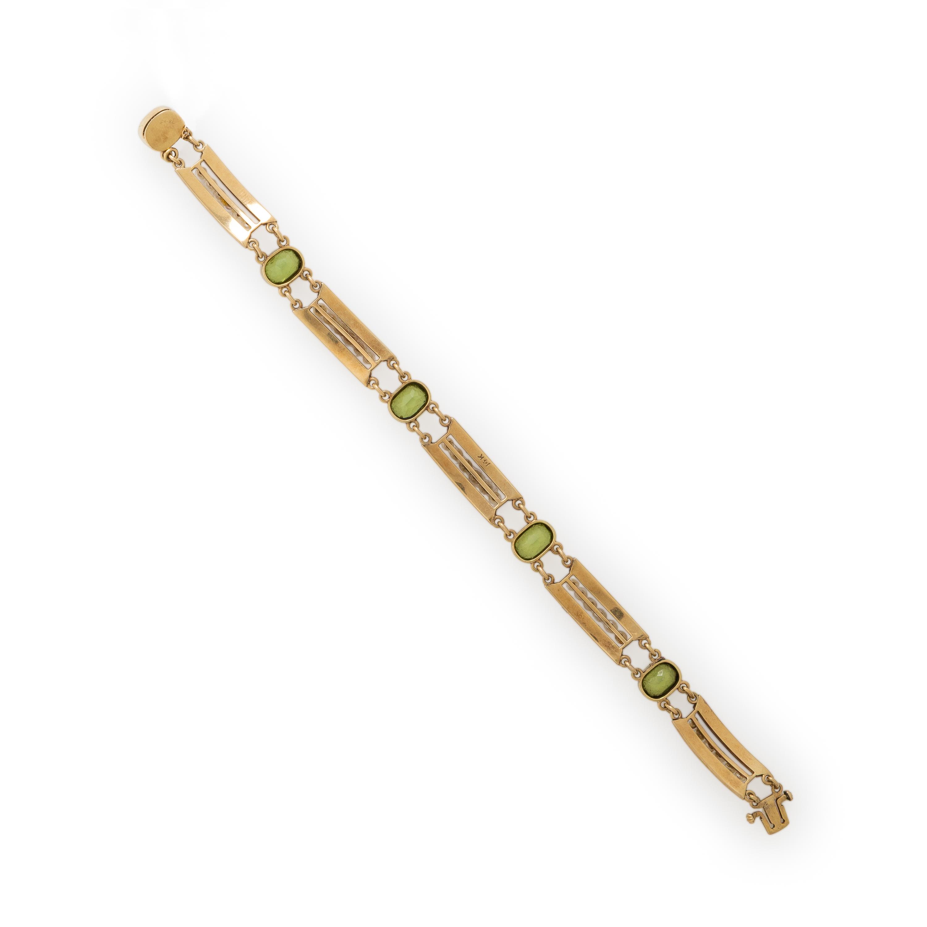 Peridot, Seed Pearl, and Yellow Gold Bracelet