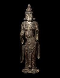 A Japanese Carved Wood Figure of a Bodhisattva