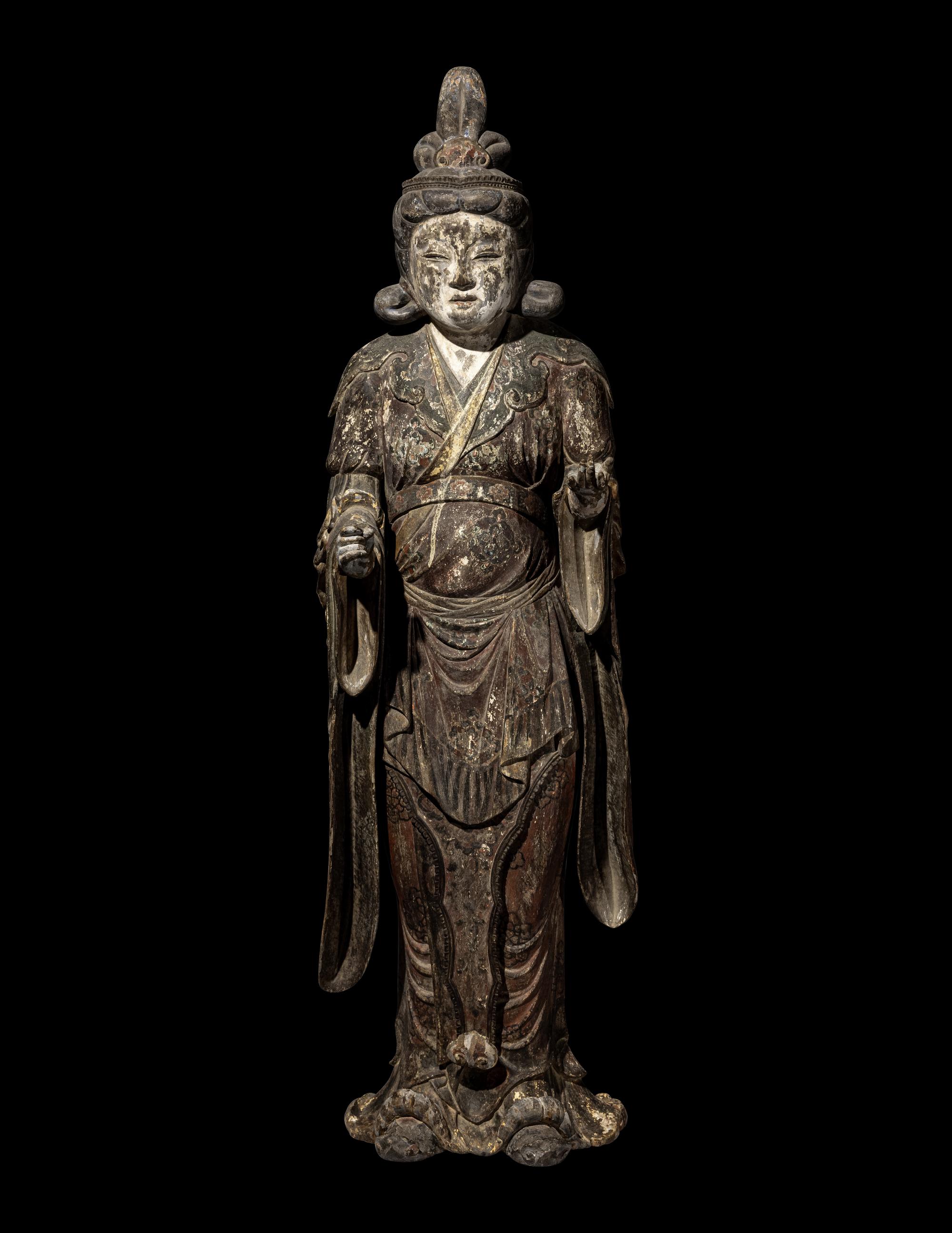 A Japanese Carved Wood Figure of a Bodhisattva