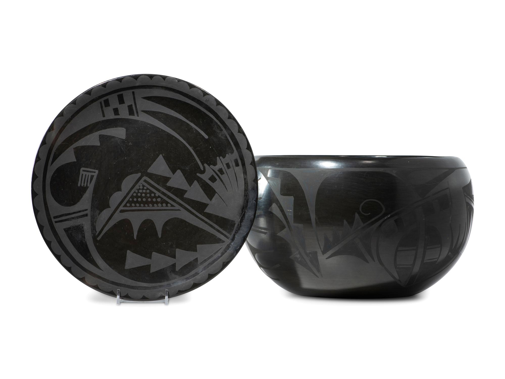 Blackware Pottery Bowl and Charger