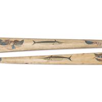 Two Sailor Carved and Painted Swordfish Bill and Wood Swords