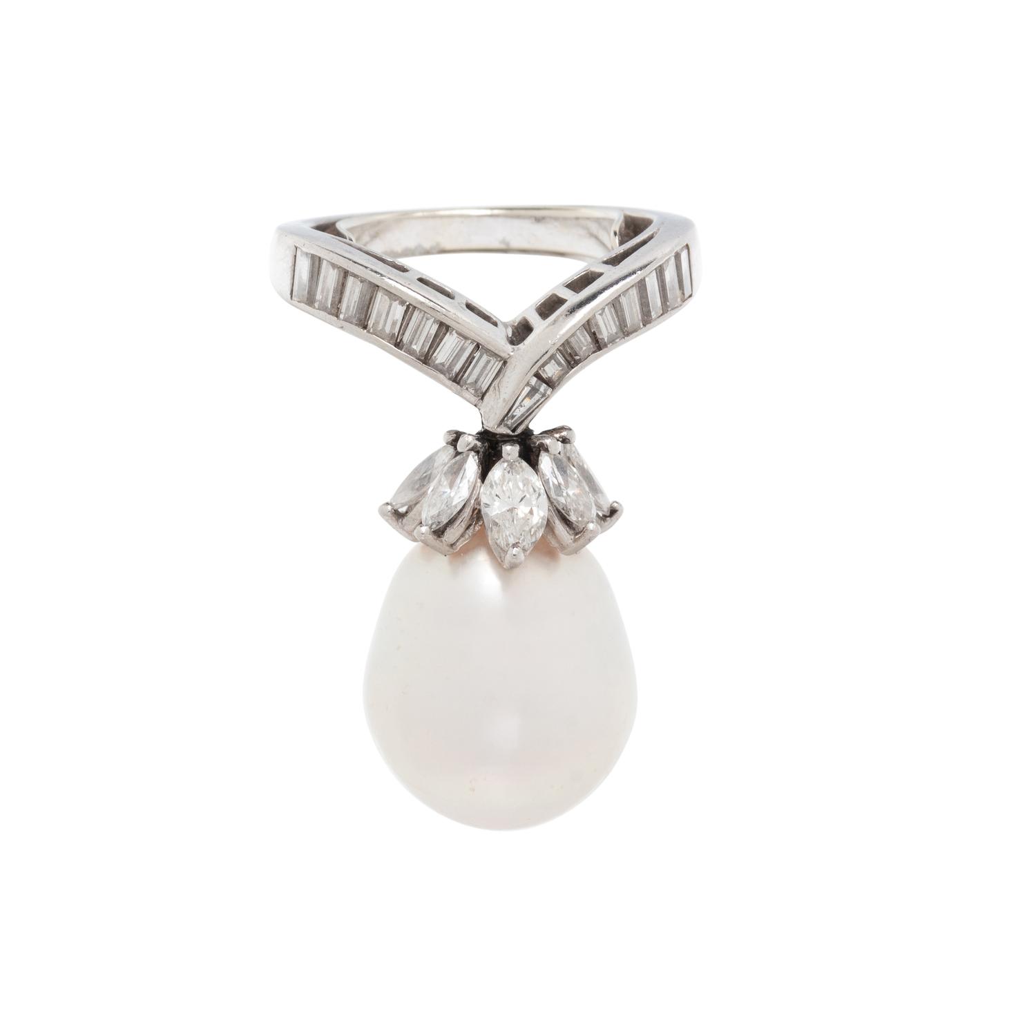 CULTURED BAROQUE PEARL AND DIAMOND RING
