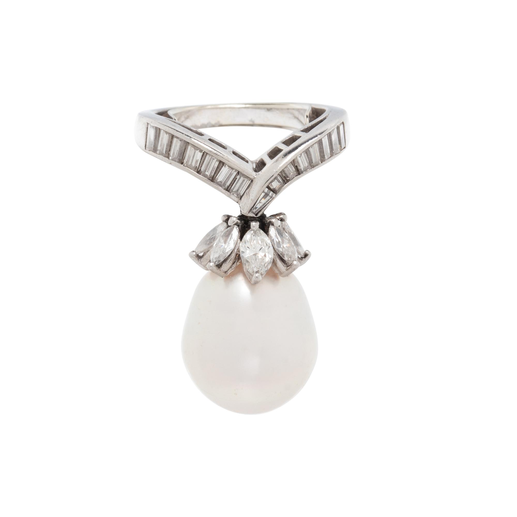 CULTURED BAROQUE PEARL AND DIAMOND RING