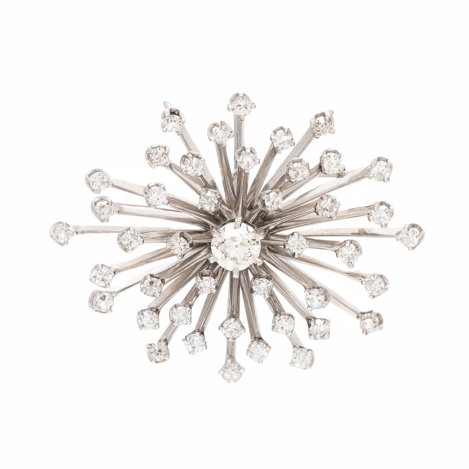 Diamond and White Gold Spray Pendant Brooch