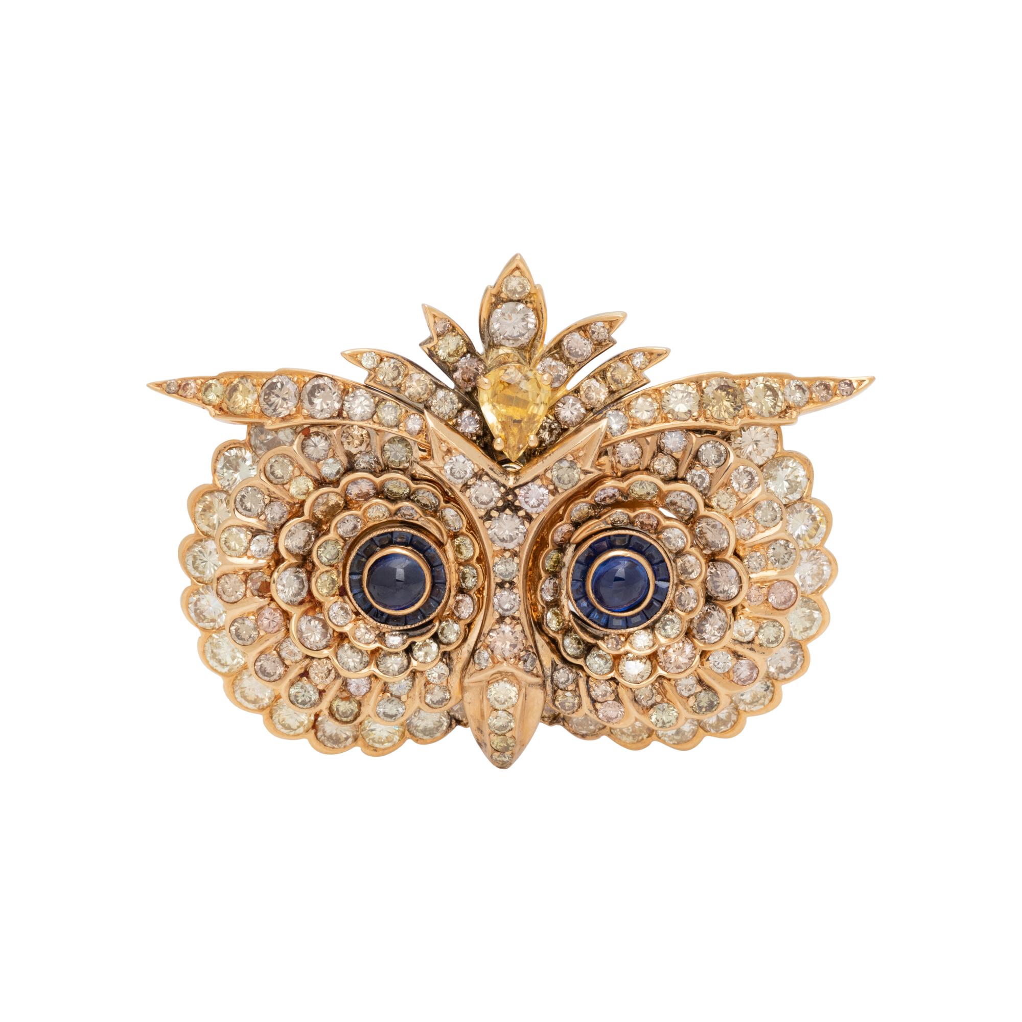 EVELYN CLOTHIER, CONVERTIBLE COLORED DIAMOND, SAPPHIRE AND CULTURED PEARL PENDANT/BROOCH