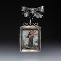 Spanish Colonial Retablo Pin, Relicario