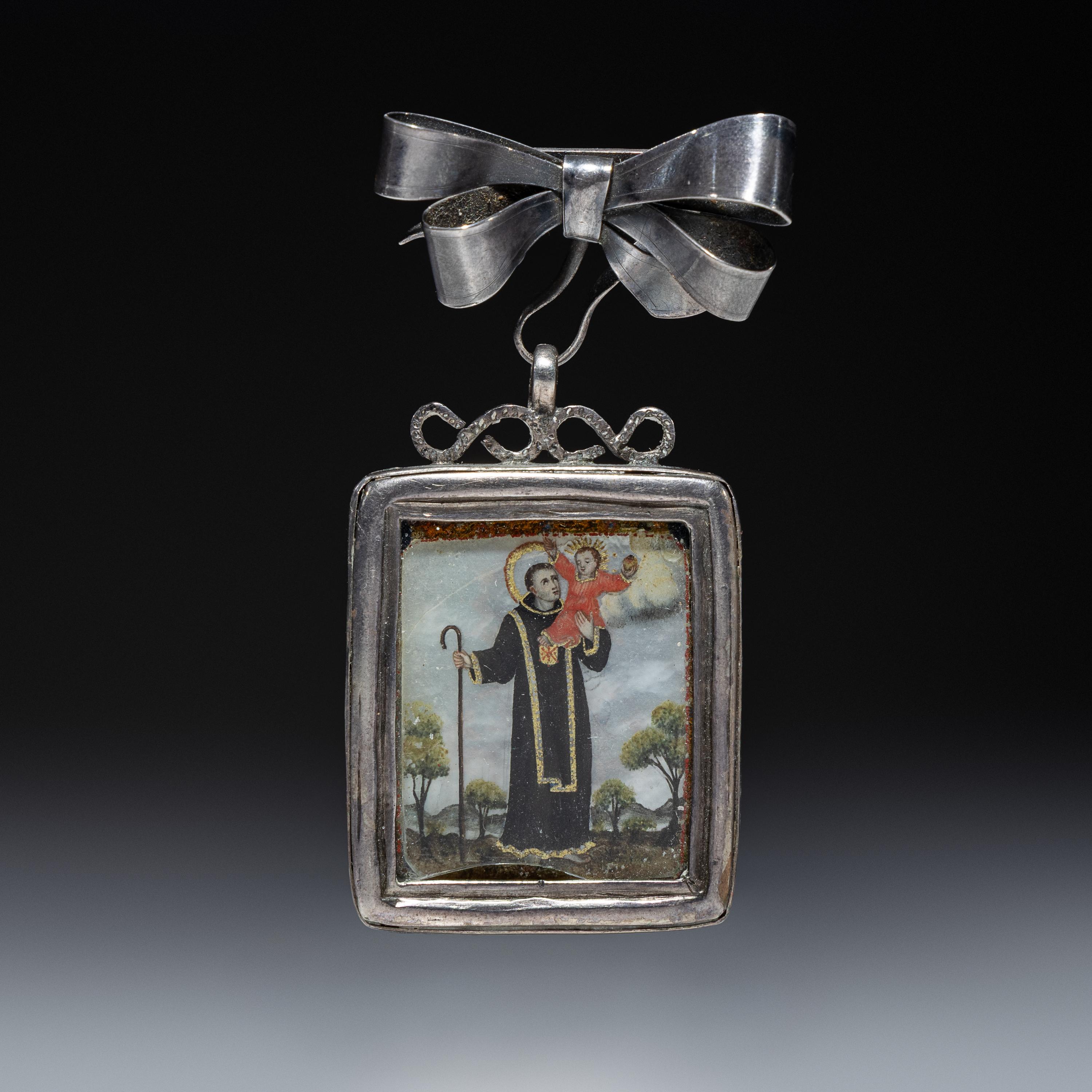 Spanish Colonial Retablo Pin, Relicario
