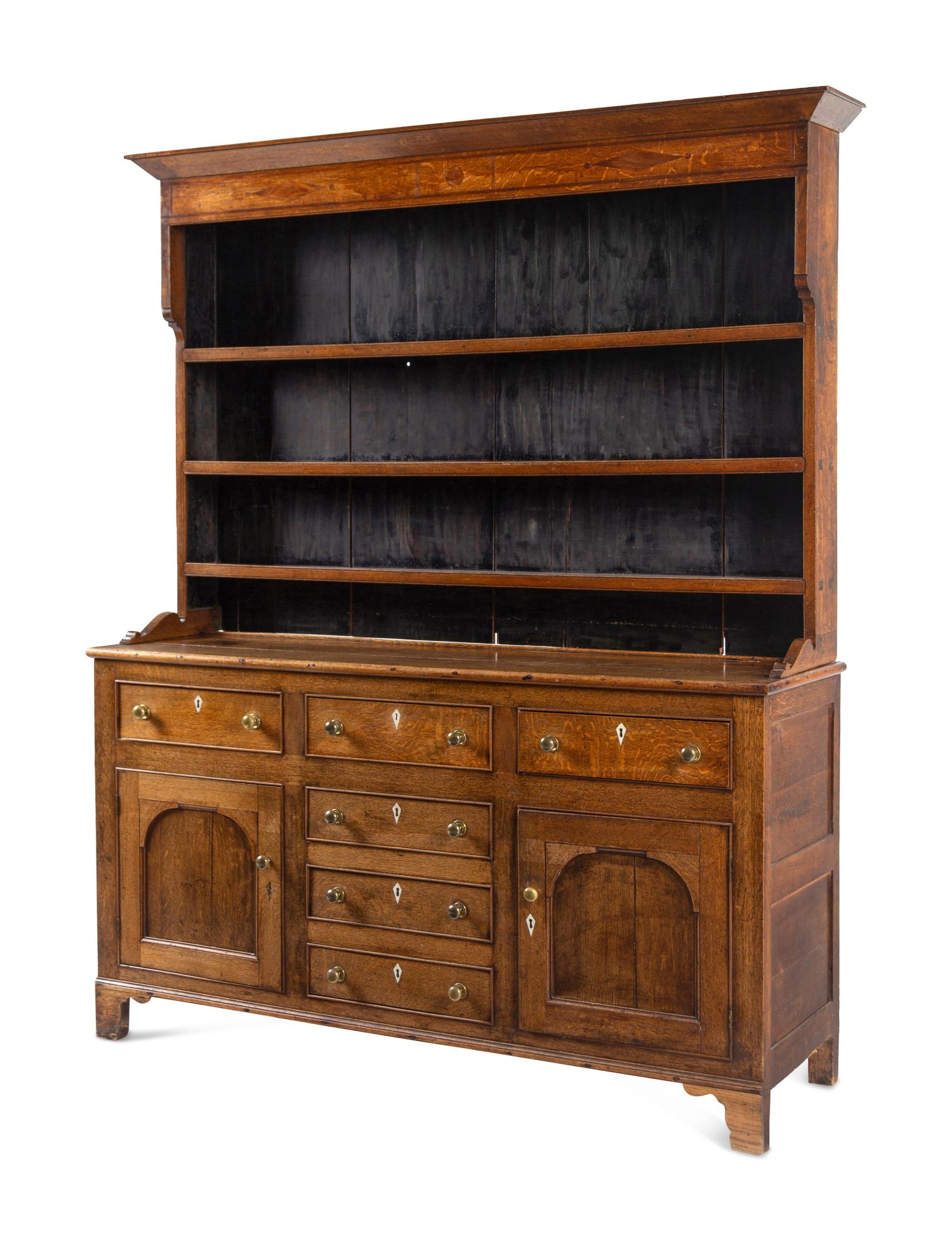 A George III Oak and Mahogany-Inlaid Cupboard