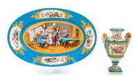 A Sevres Style Porcelain Tray and a Sevres Style Porcelain Vase