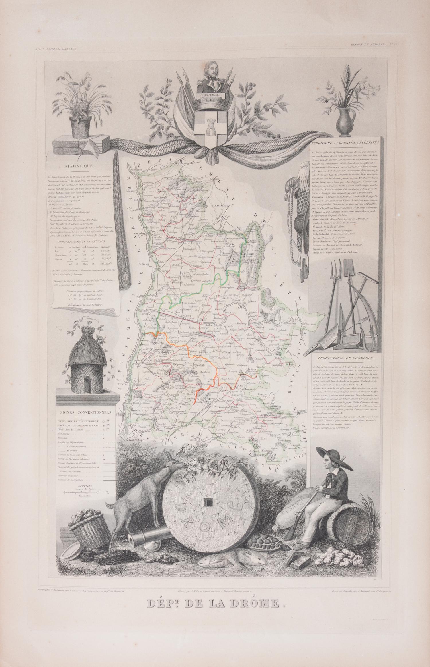 A Collection of Twelve French Engravings, 19TH CENTURY, comprising maps of wine-producing regions from Atlas National Illustre, unframe