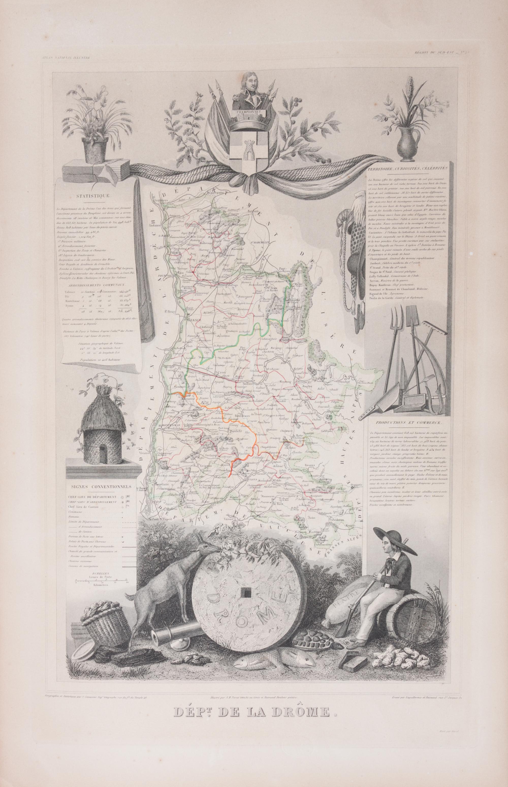 A Collection of Twelve French Engravings, 19TH CENTURY, comprising maps of wine-producing regions from Atlas National Illustre, unframe