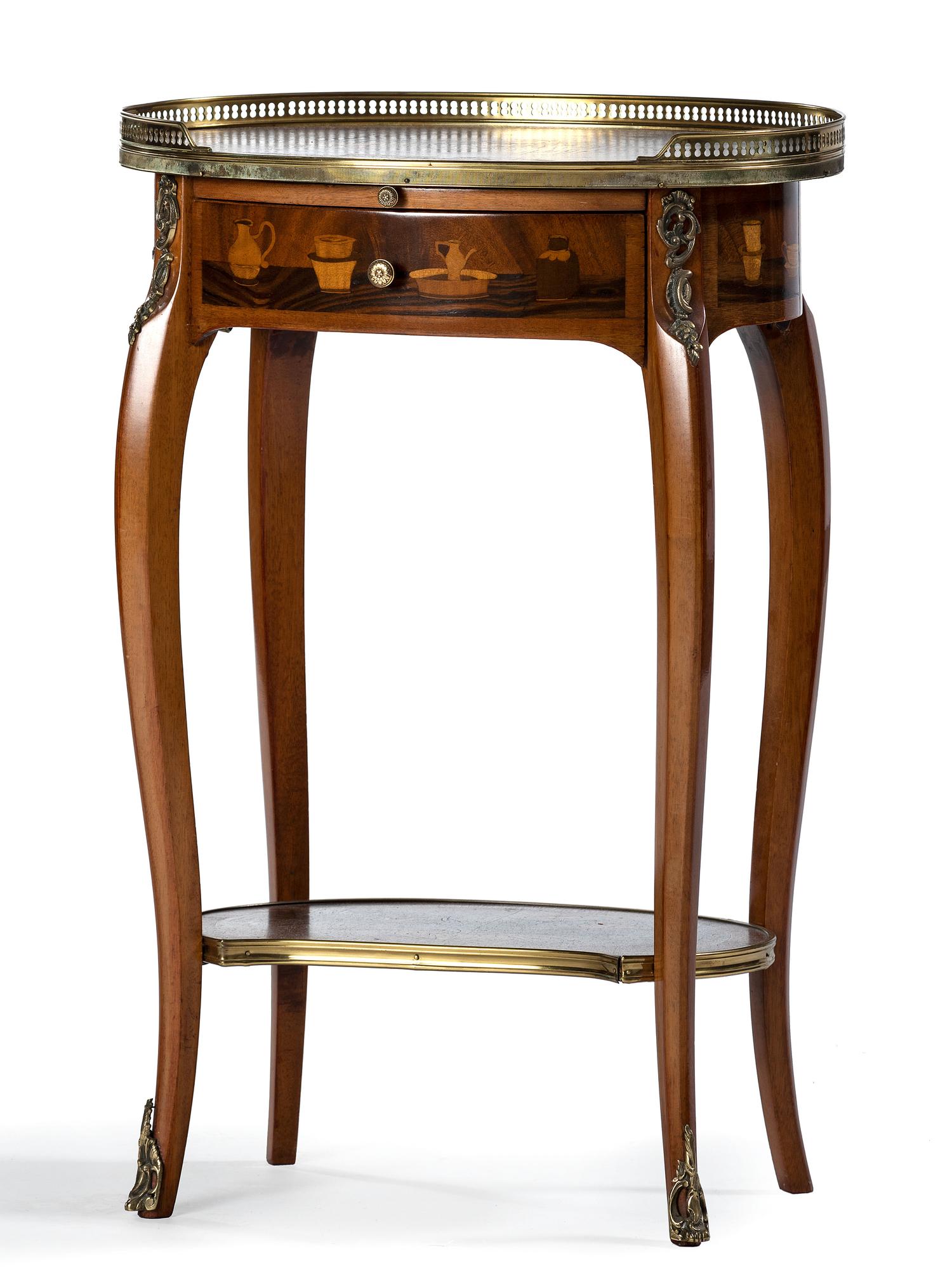 A Louis XV Style Gilt Metal Mounted Marquetry Side Table