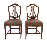 A Pair of Italian Walnut Lyre-Back Side Chairs Height 38 inches. — 18TH CENTURY