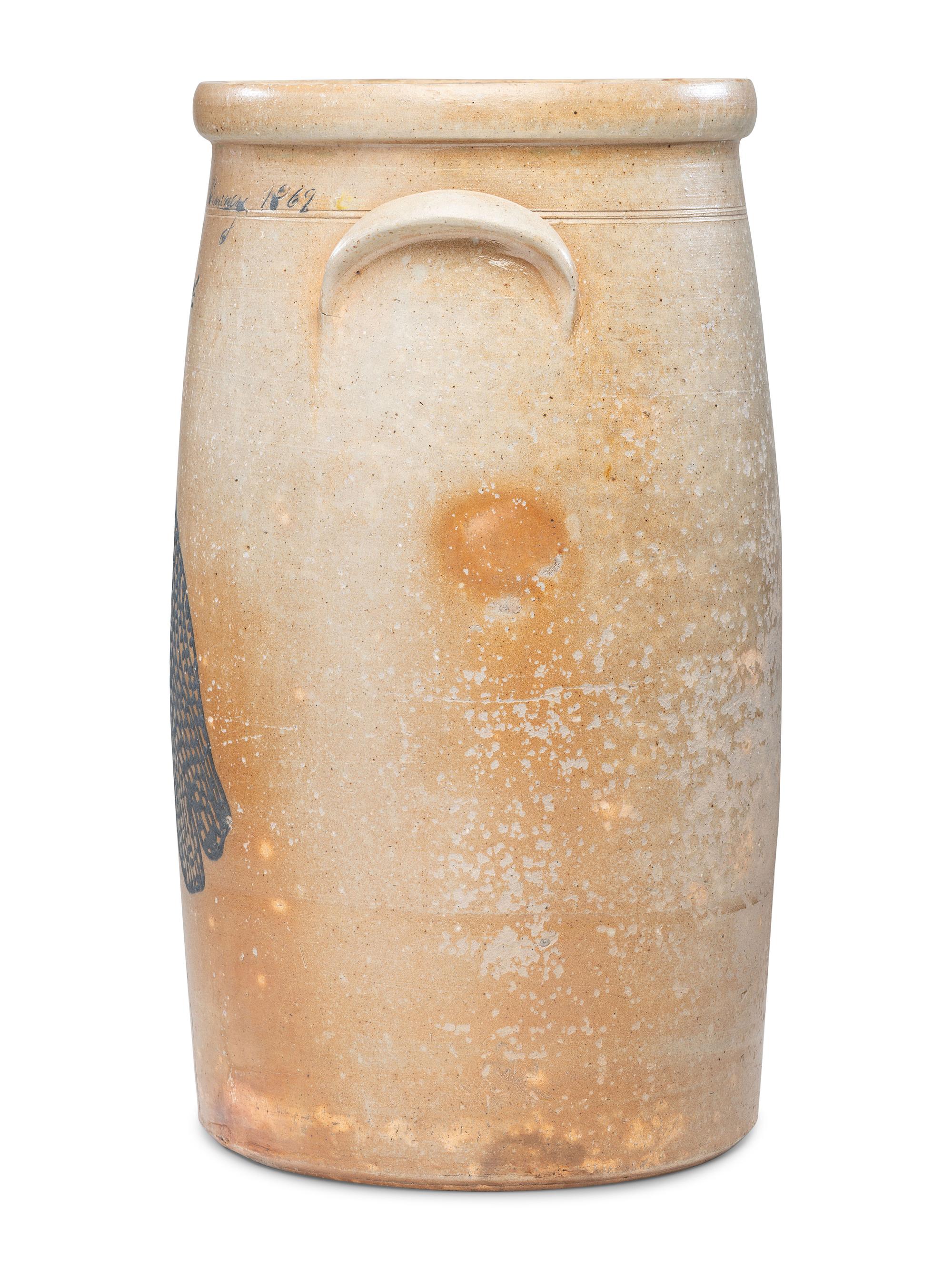 An Extremely Rare William McBurney Seven-Gallon Stoneware 'Bird' Churn