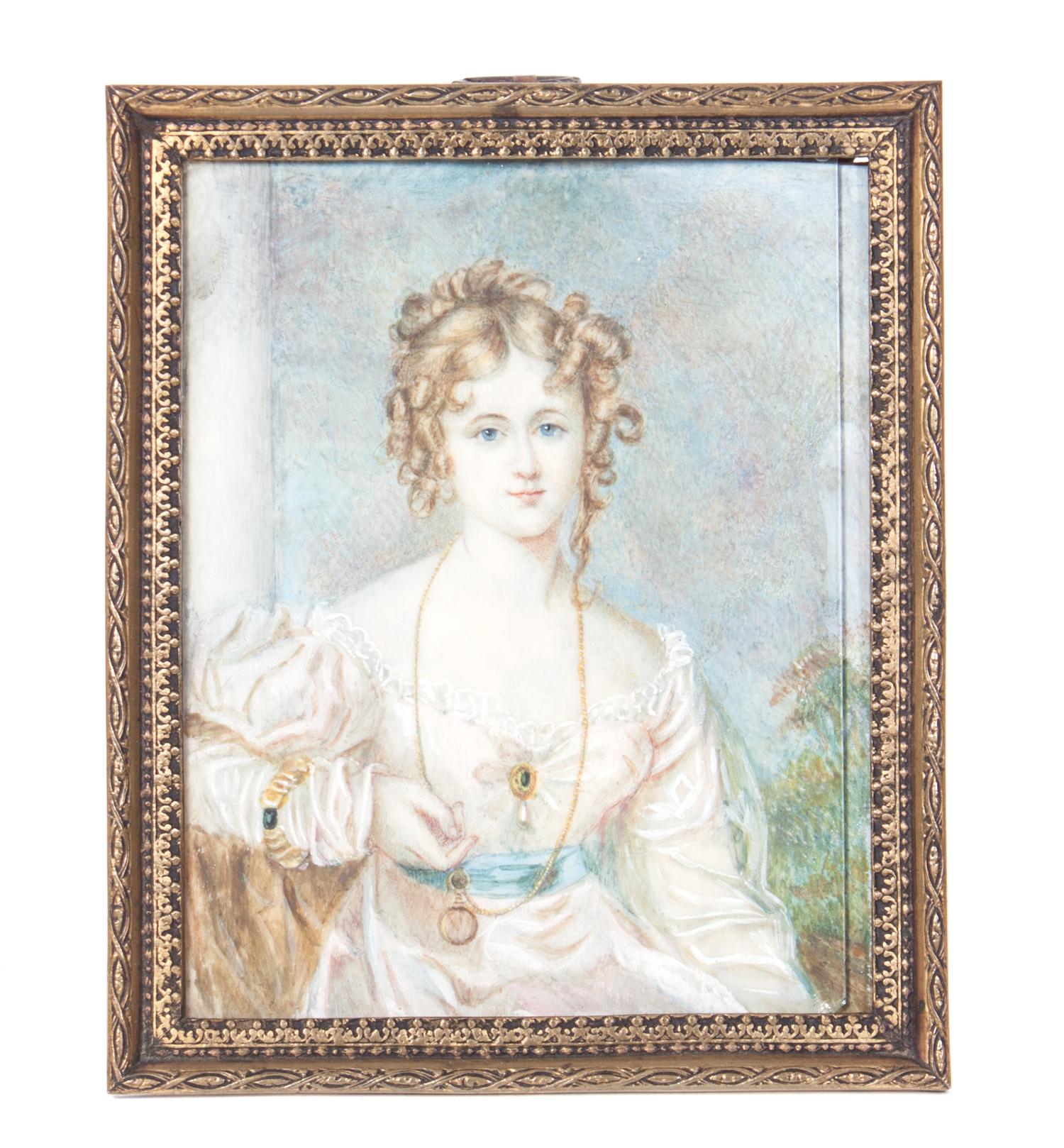 A Collection of Four Portrait Miniatures Height of largest frame 4 3/4 x width 4 inches.