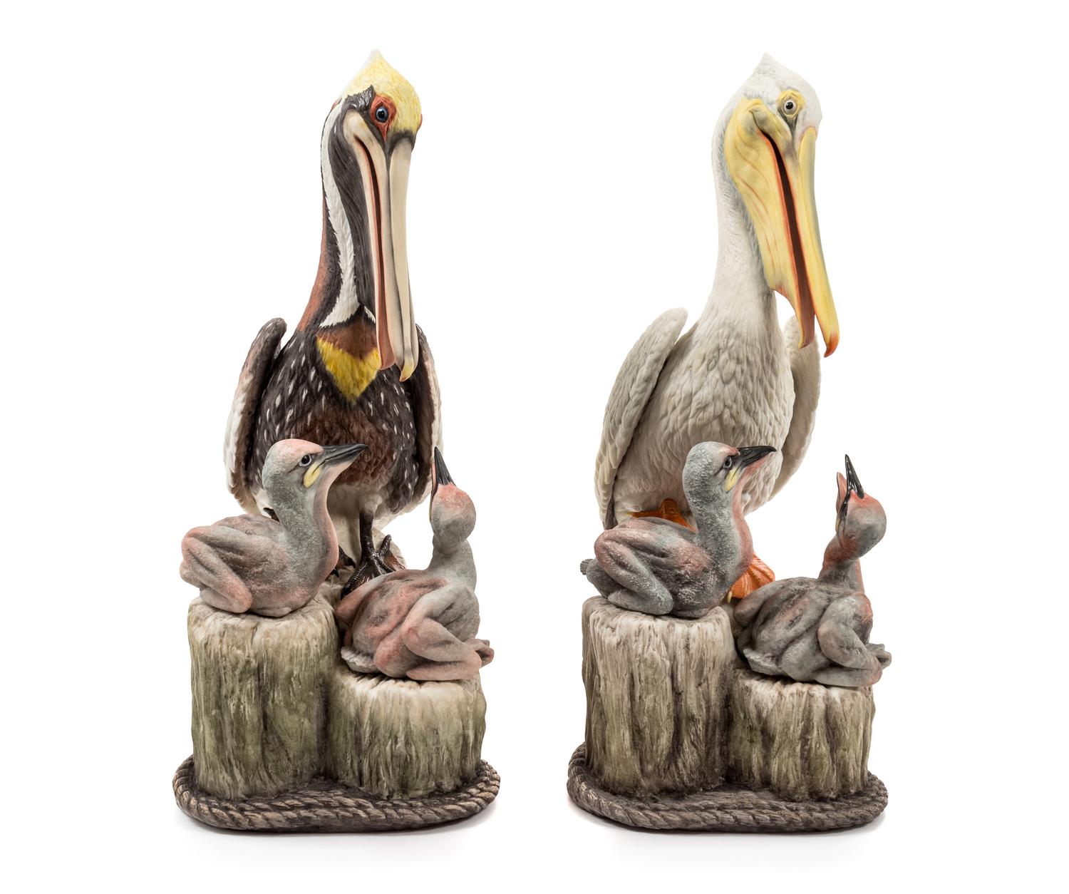 A Pair of Boehm Porcelain Pelican Groupings — 20TH CENTURY