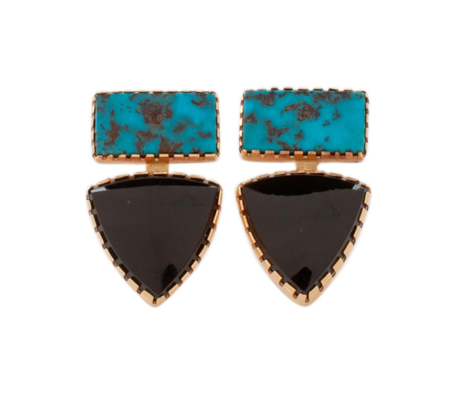 14k Gold, Turquoise, and Onyx Earrings