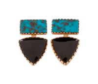 14k Gold, Turquoise, and Onyx Earrings