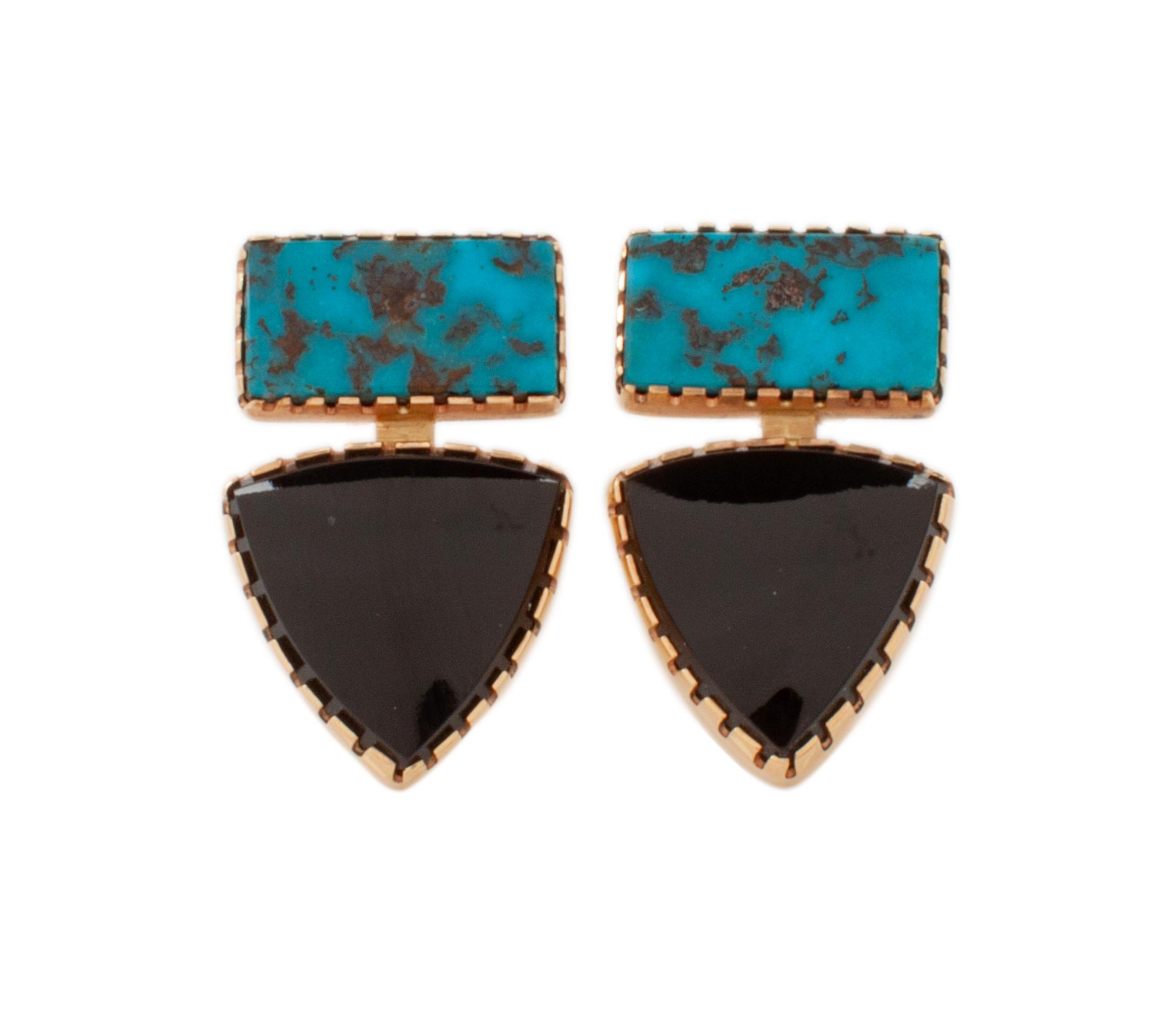 14k Gold, Turquoise, and Onyx Earrings