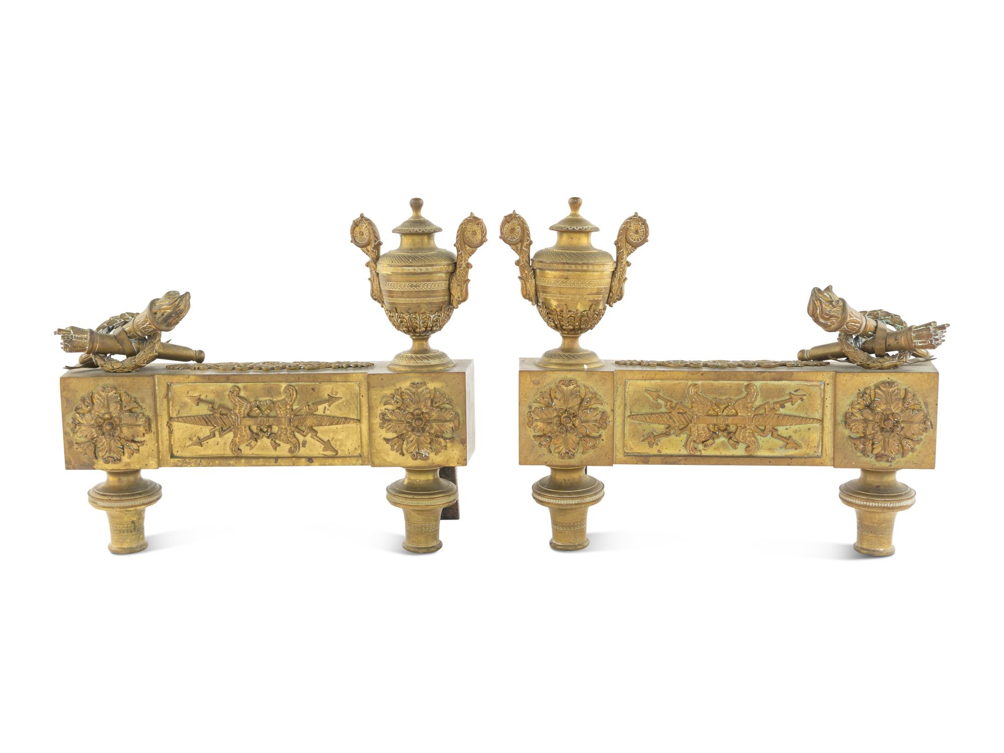 A Pair of Empire Style Gilt Bronze Chenets