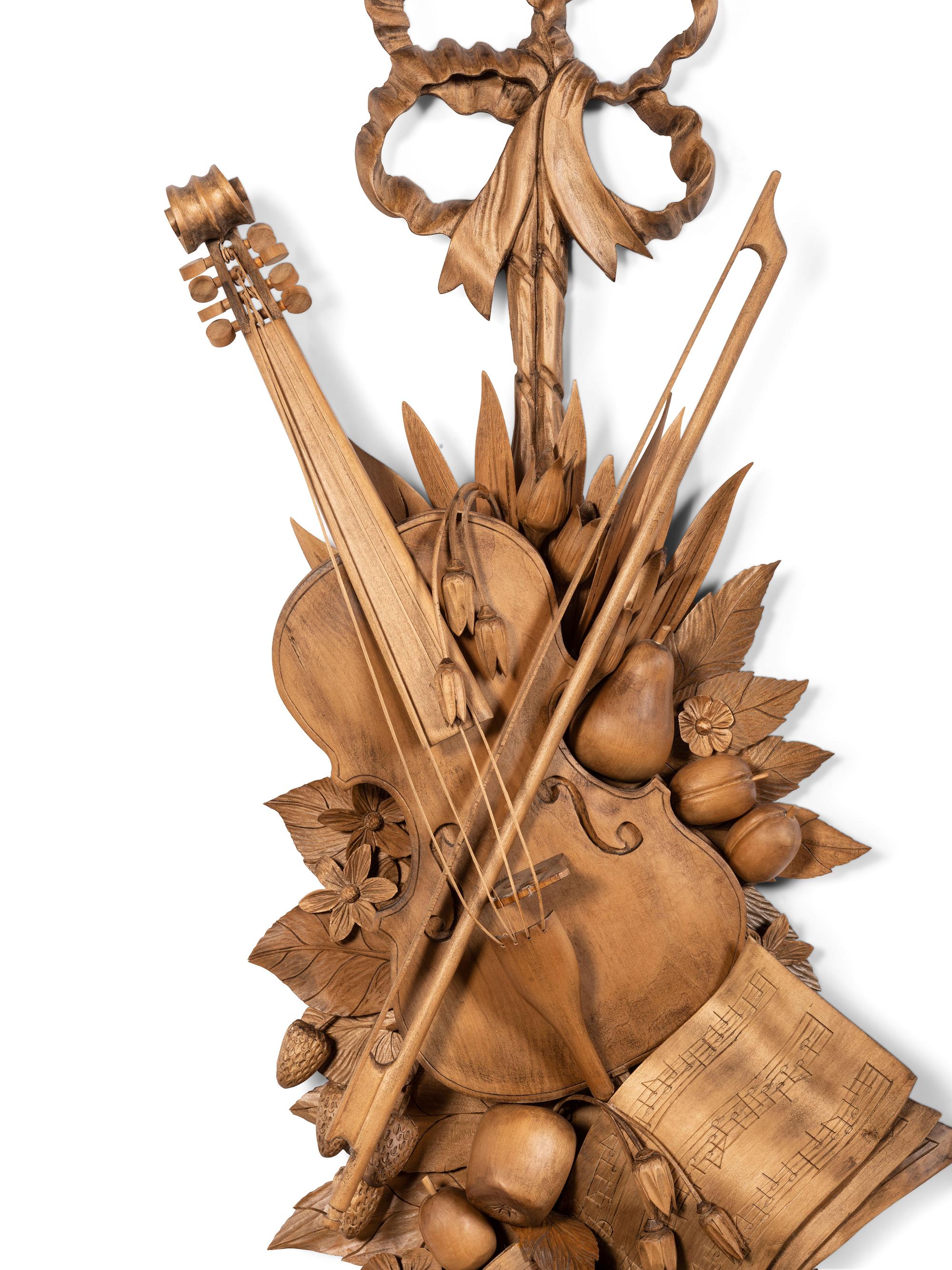 A Pair of Louis XV Style Carved Wood Musical Trophies