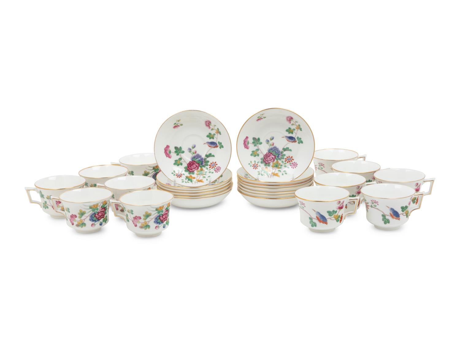 A Group of Wedgwood Cuckoo Porcelain Teacups and Saucers
