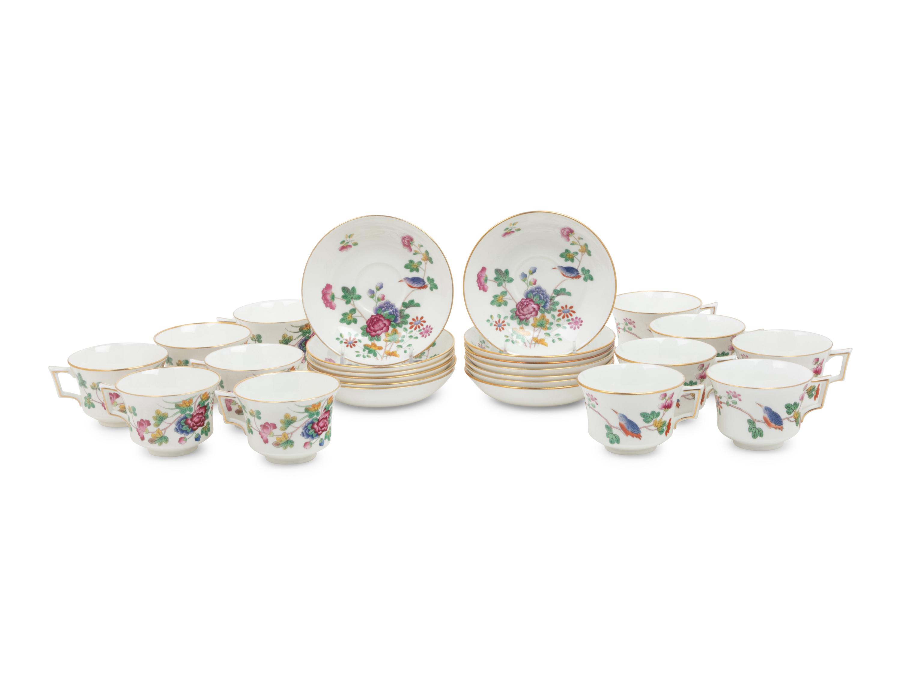 A Group of Wedgwood Cuckoo Porcelain Teacups and Saucers