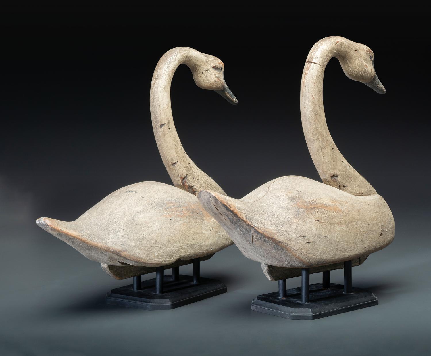A Pair of Painted Wood Swan Decoys