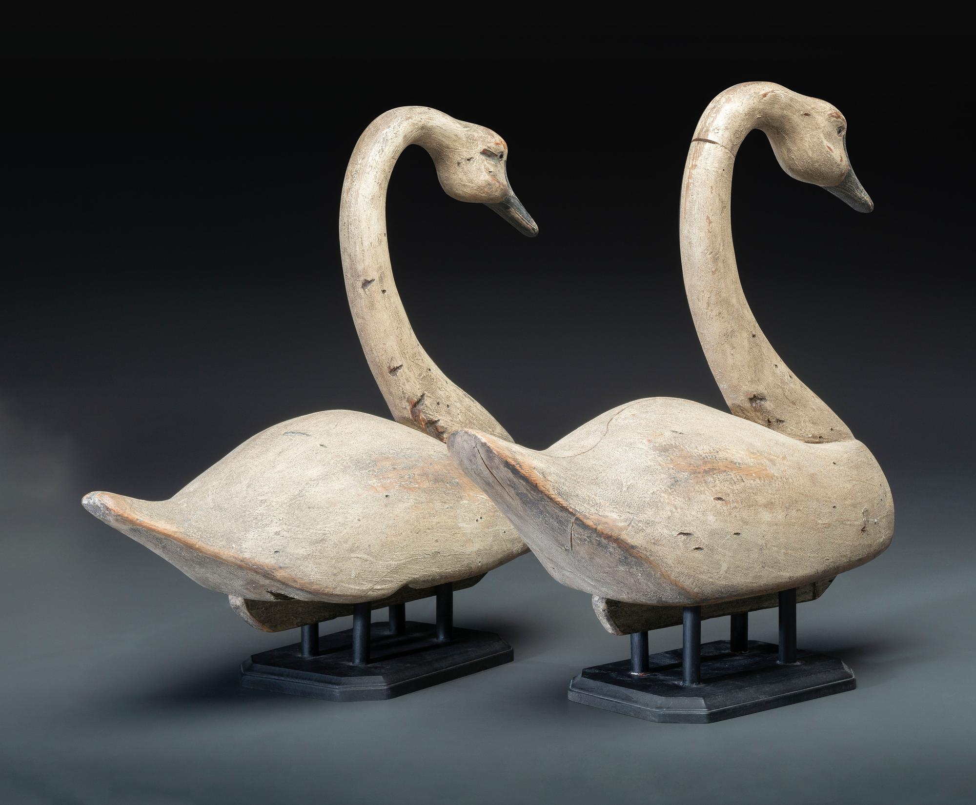A Pair of Painted Wood Swan Decoys