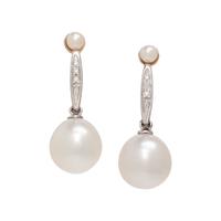 CULTURED PEARL AND DIAMOND EARCLIPS