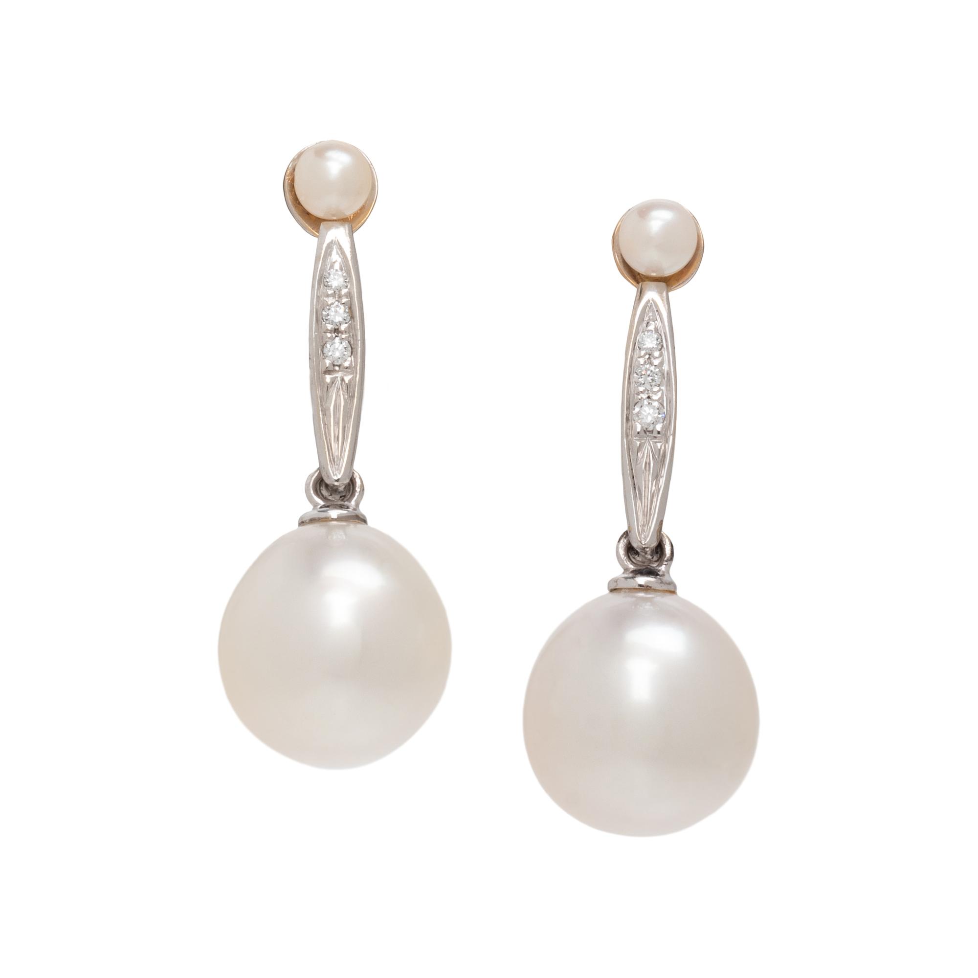 CULTURED PEARL AND DIAMOND EARCLIPS