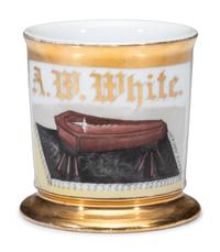 A Coffin Maker or Undertaker's Porcelain Occupational Shaving Mug