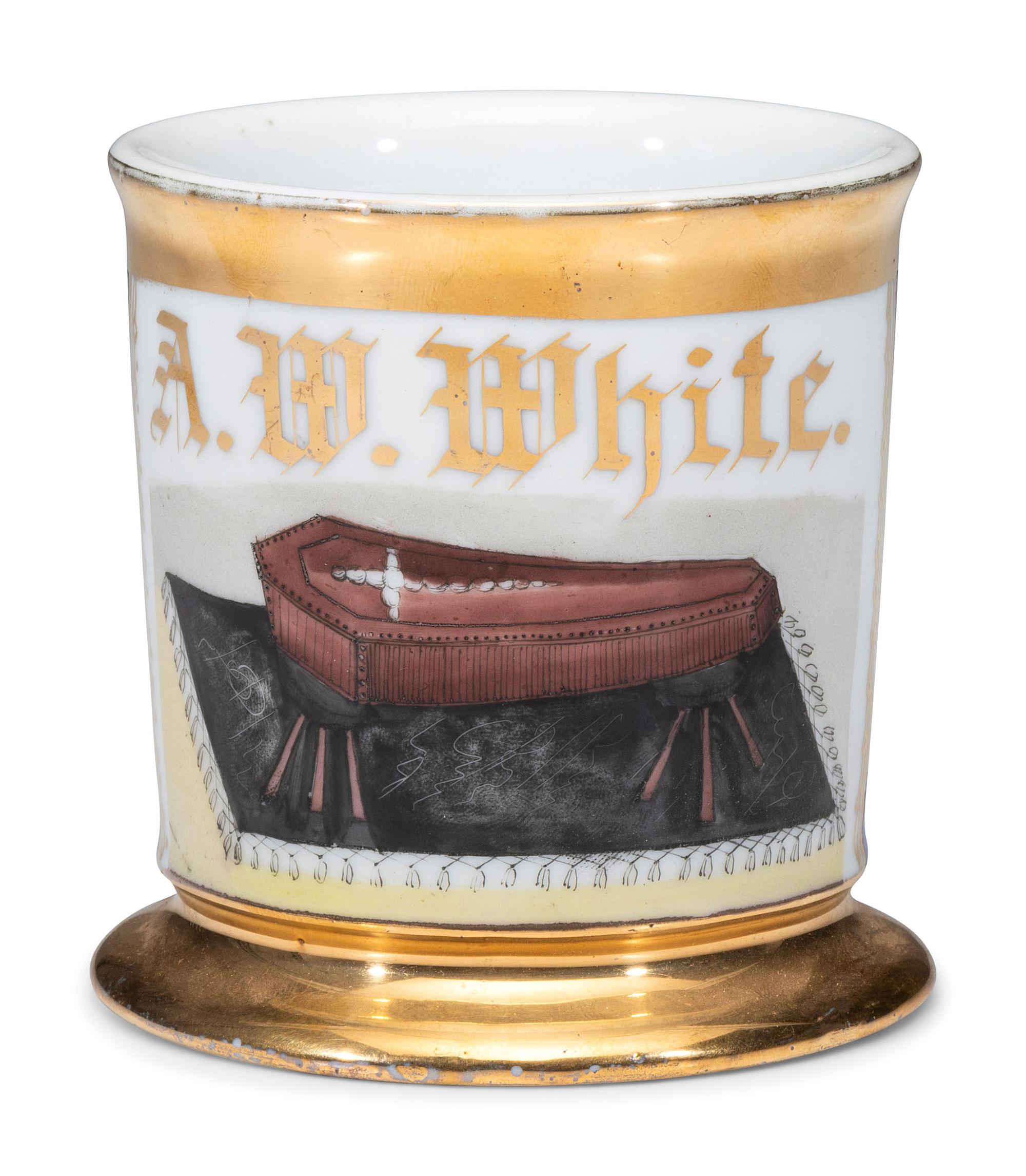 A Coffin Maker or Undertaker's Porcelain Occupational Shaving Mug