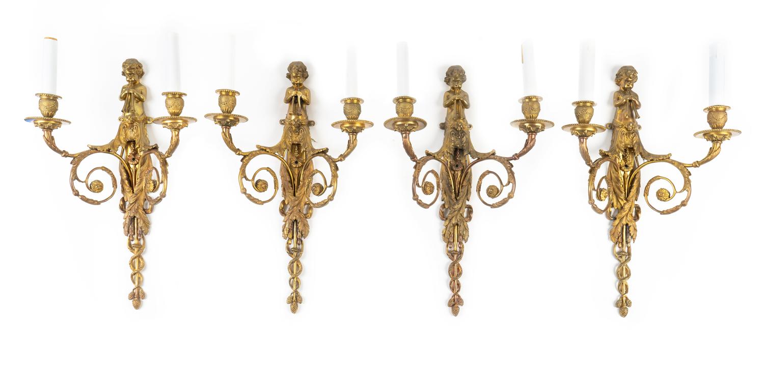 A Set of Four Louis XVI Style Gilt-Bronze Sconces — 19TH CENTURY