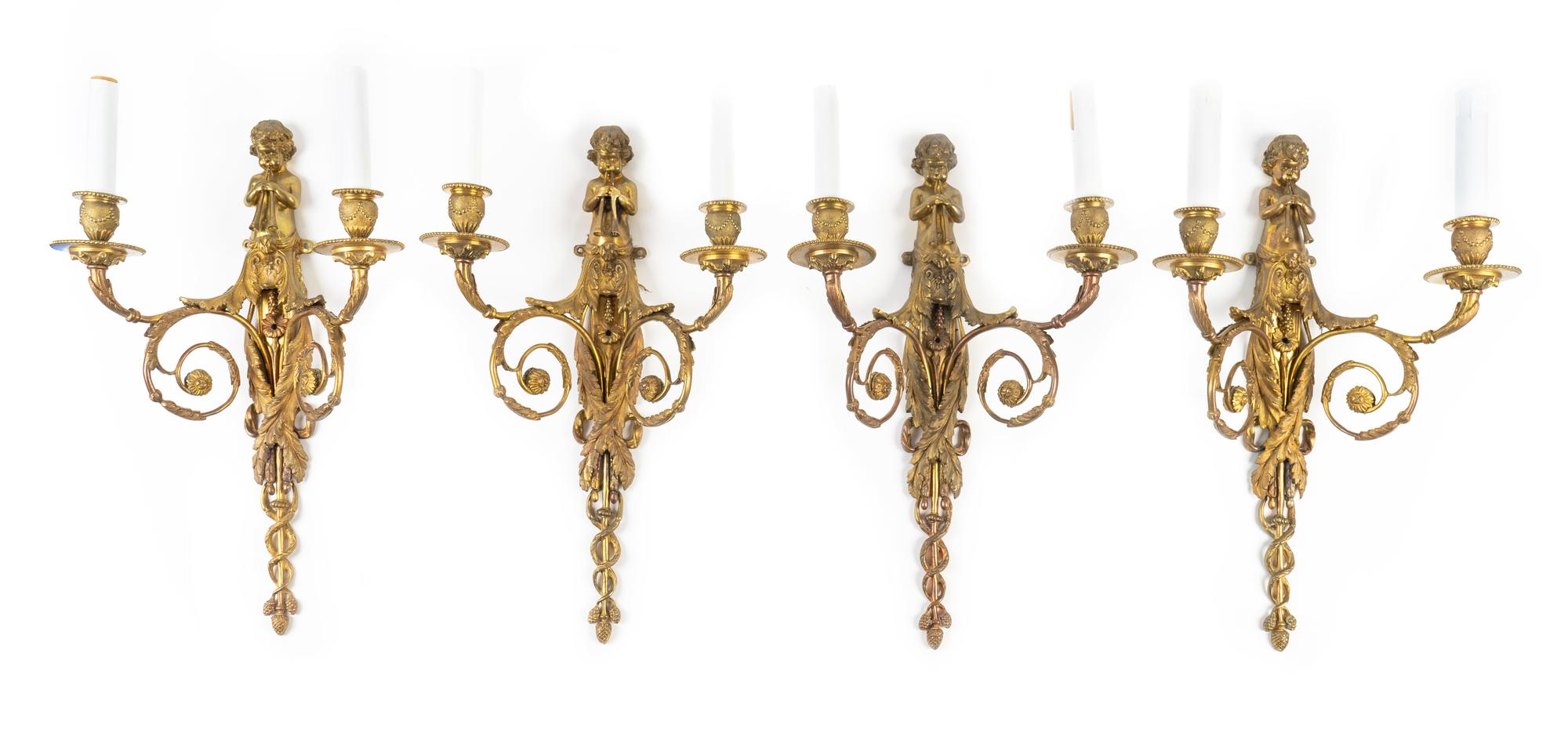 A Set of Four Louis XVI Style Gilt-Bronze Sconces — 19TH CENTURY