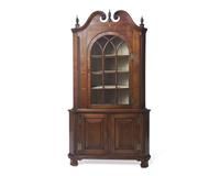 A Chippendale Inlaid Walnut Corner Cupboard, Pennsylvania, Late 18th Century