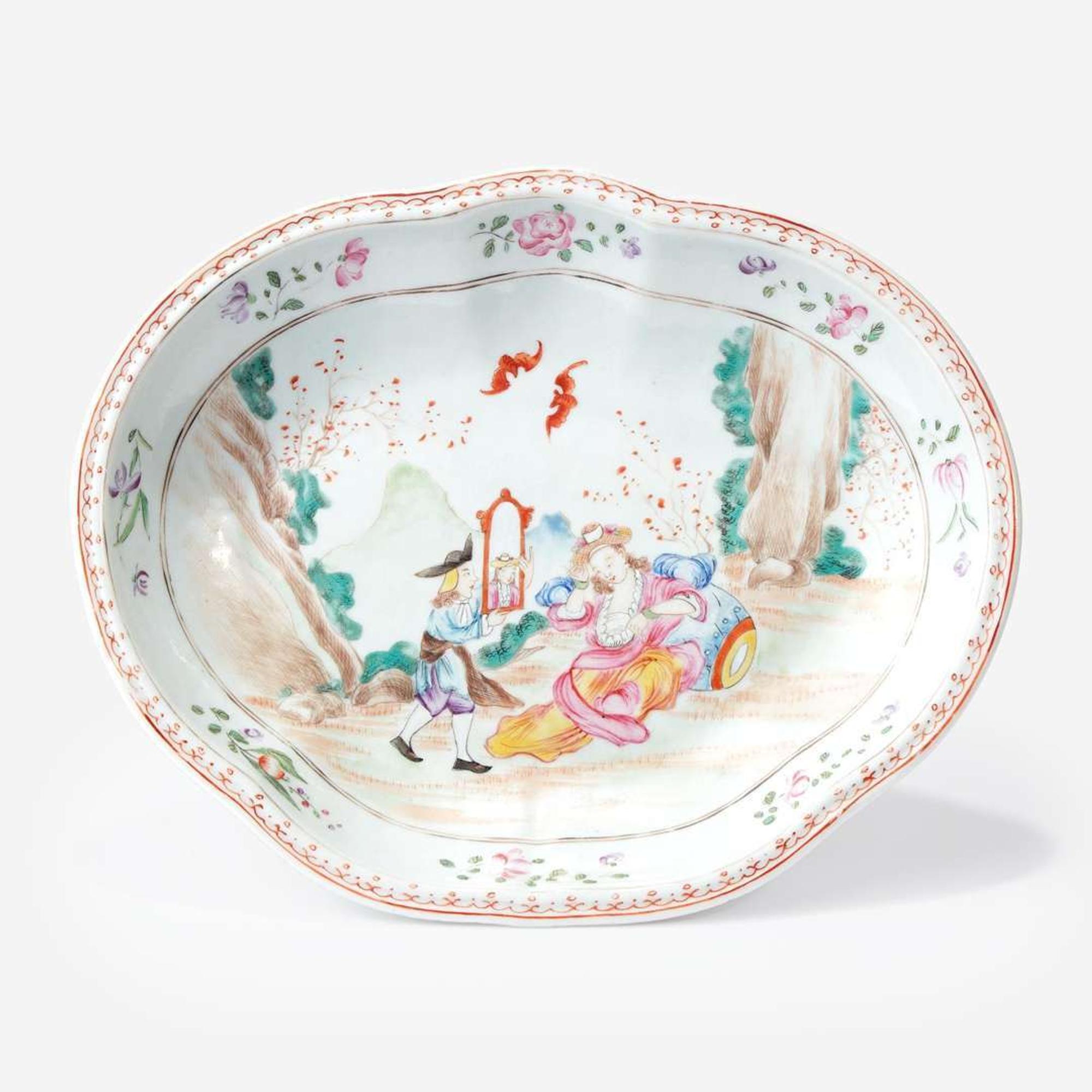 A Chinese Export Porcelain Famille Rose Shaped Platter circa 1750