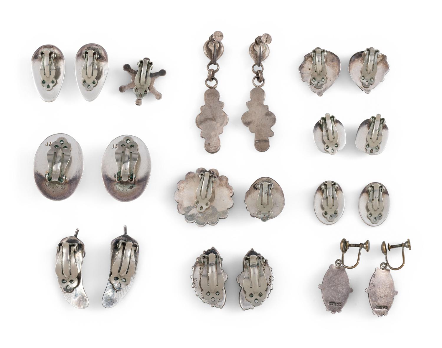 Group of Navajo and Zuni Clip and Screwback Earrings