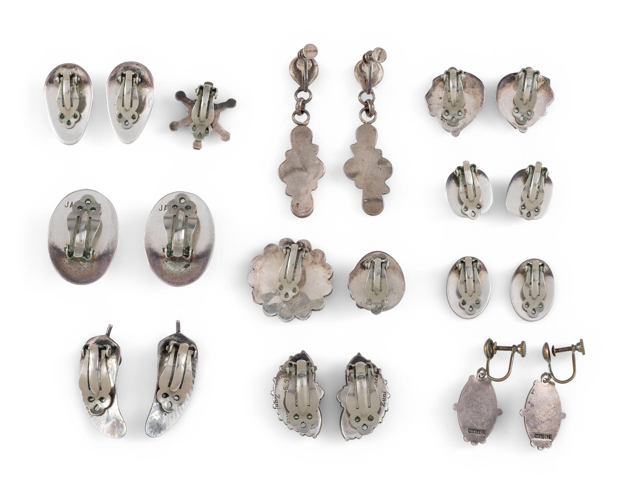 Group of Navajo and Zuni Clip and Screwback Earrings